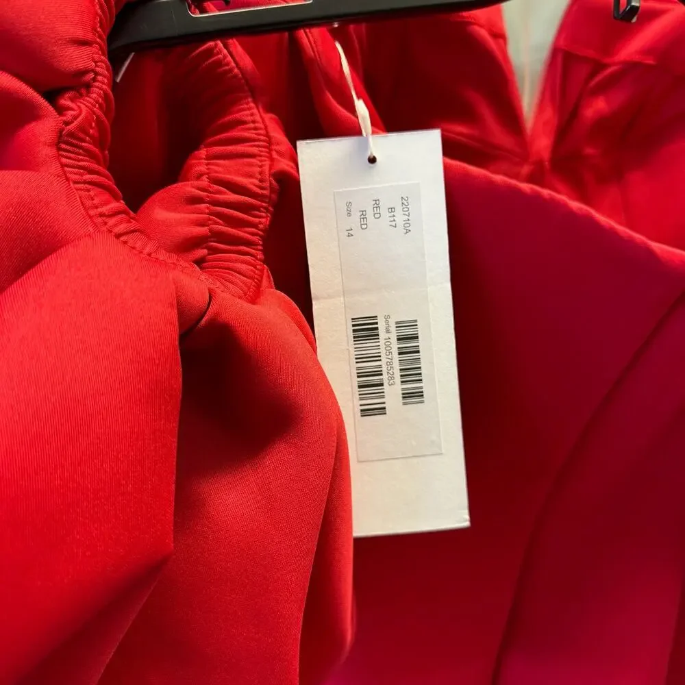 Jovani Red Dress Size 14 XL Puff Sleeve Lucky Gown Black Tie Formal Slit NWT - Picture 7 of 11